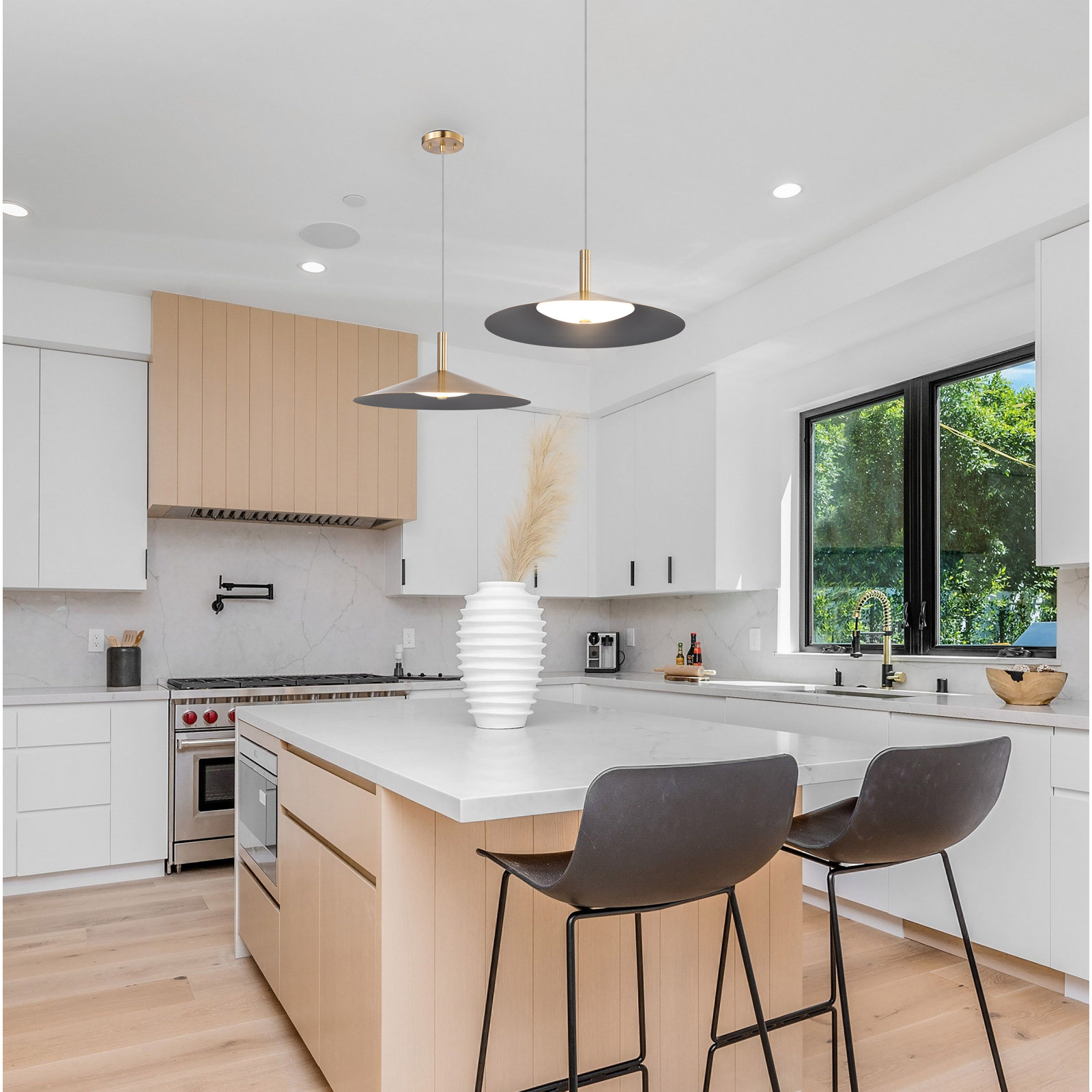 Vicente Dimmable LED Single Light Pendant, 152" H x 18" W x 18" D, Burnished Brass