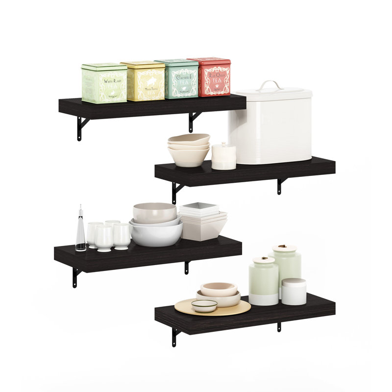 Beyhan 4 Piece Bracket Shelf, 4.19cm H x 57cm W x 23.8cm D, Tobacco Oak