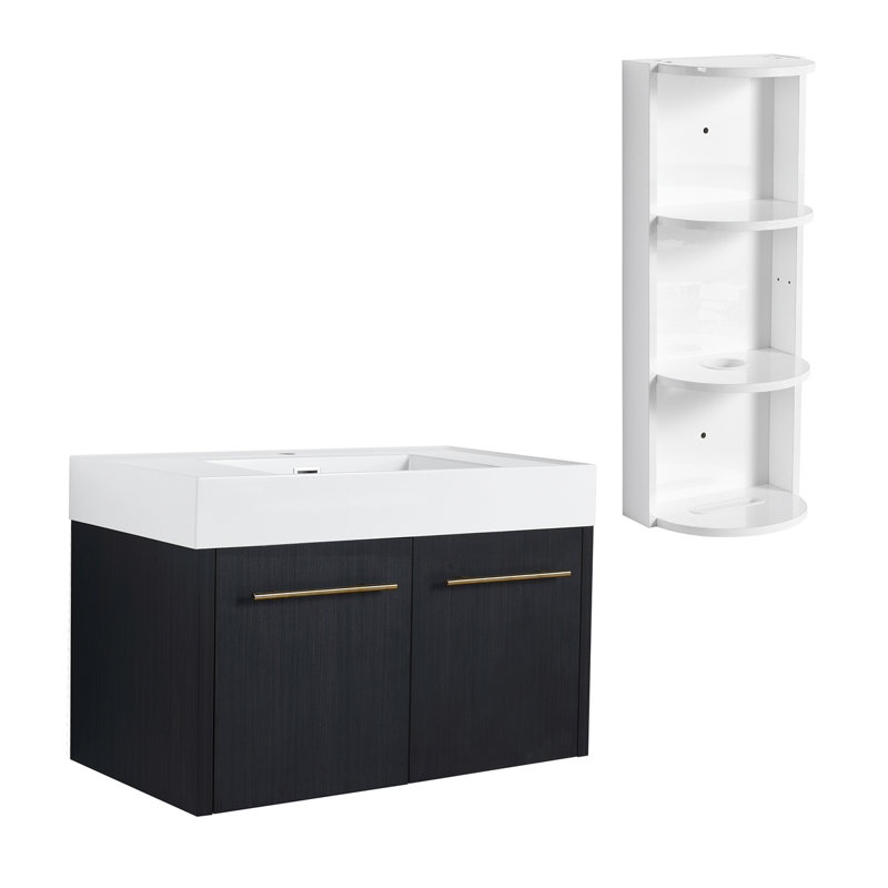 Meuble-lavabo mural 36 po avec lavabo et support de rangement, lavabo à rebords épais en résine
