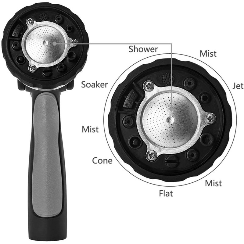 New Garden Hose Nozzle,  High-Pressure Fireman Style Nozzle with Ergonomic Handle, Black/Gray