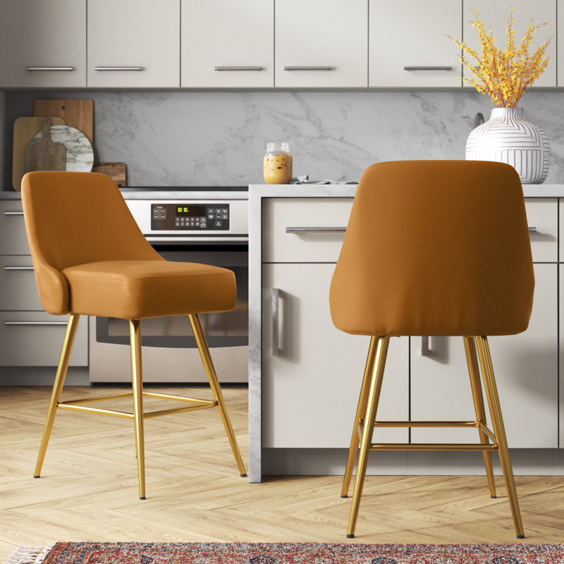 Pavlik Upholstered Counter Stool with Metal Frame, Counter Stool (26” Seat Height)