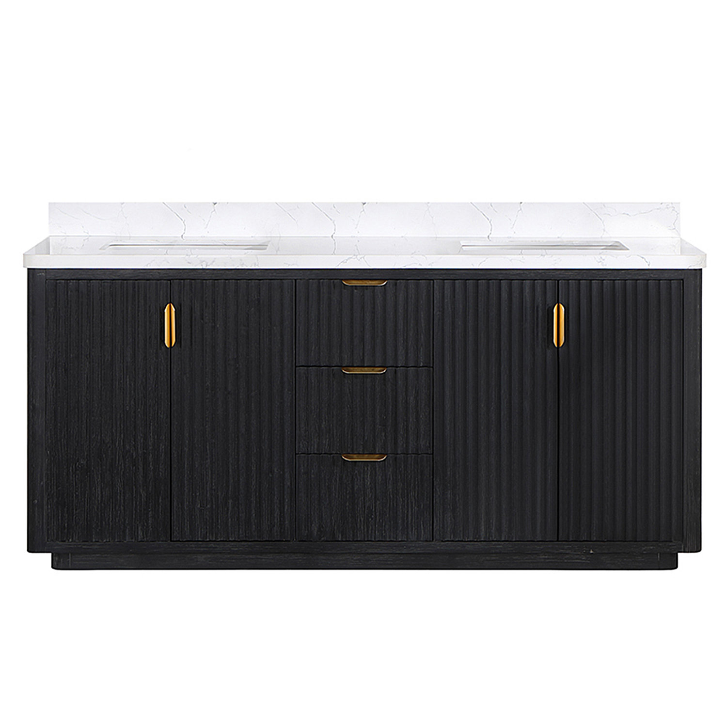 Adela 72'' Double Bathroom Vanity, Black, White, Gold