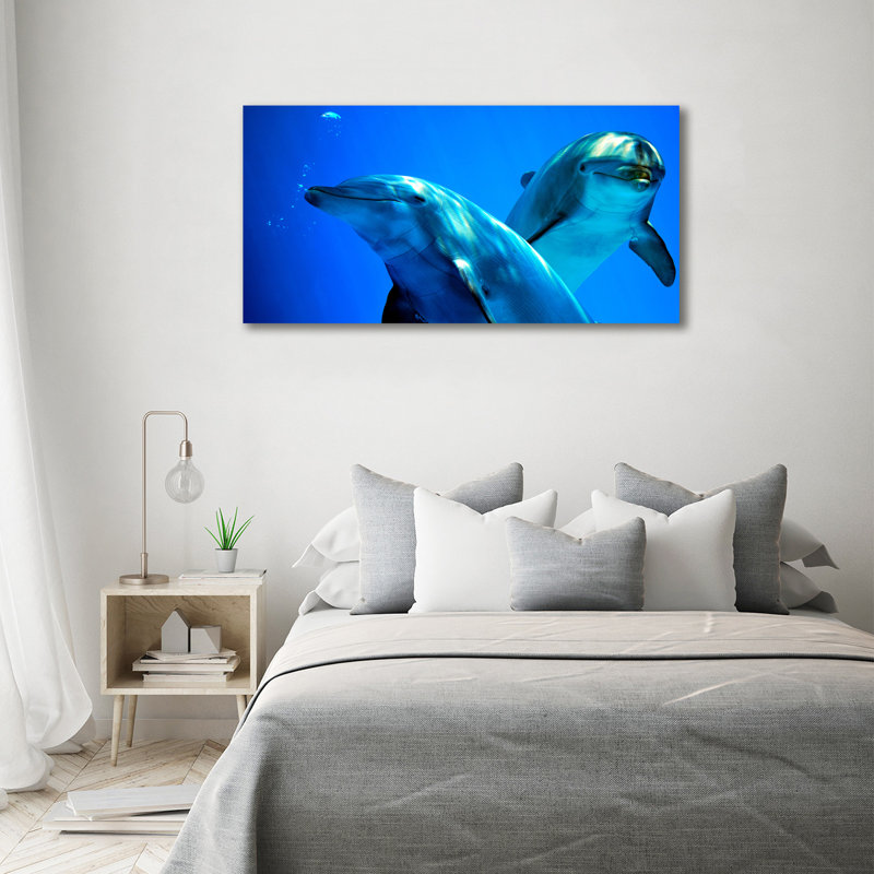 Two Dolphins - No Frame Print on Glass, 70cm H x 140cm W, Wrapped Canvas
