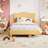 Bed Frame For Kids With Scallop Headboard, Cute Velvet Bed For Girls, Boys, Sturdy Platform Bed-1355025664-1355025666