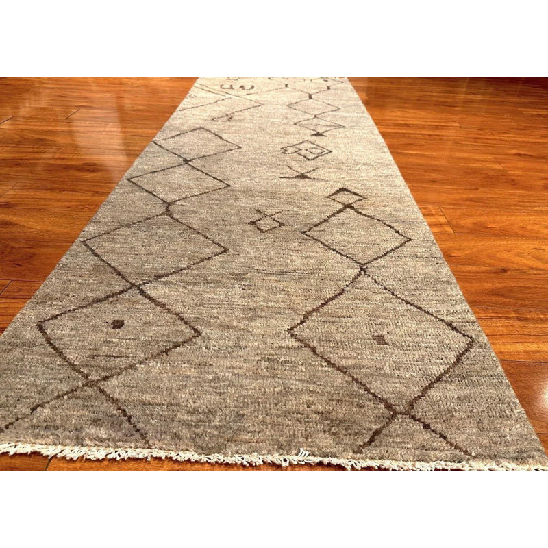 Tapis de couloir en laine noué à la main 2 pi 10 po x 7 pi 7 po | Chemin de table tribal marocain | Tapis de couloir brun taupe Boho | Chemin de table berbère style Tanger