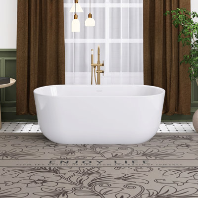 59" Glossy White Acrylic Freestanding Soaking Bathtub