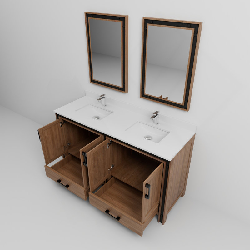 Meuble-lavabo double 60 po Rustwood X P 22 po D, plateau en marbre de culture, ensemble de robinet et robinet de 22 po Miroirs