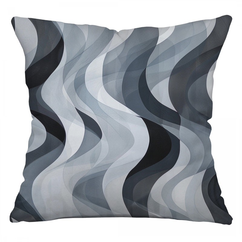 Coussin abstrait en coton sergé Waves, Carré 14 po