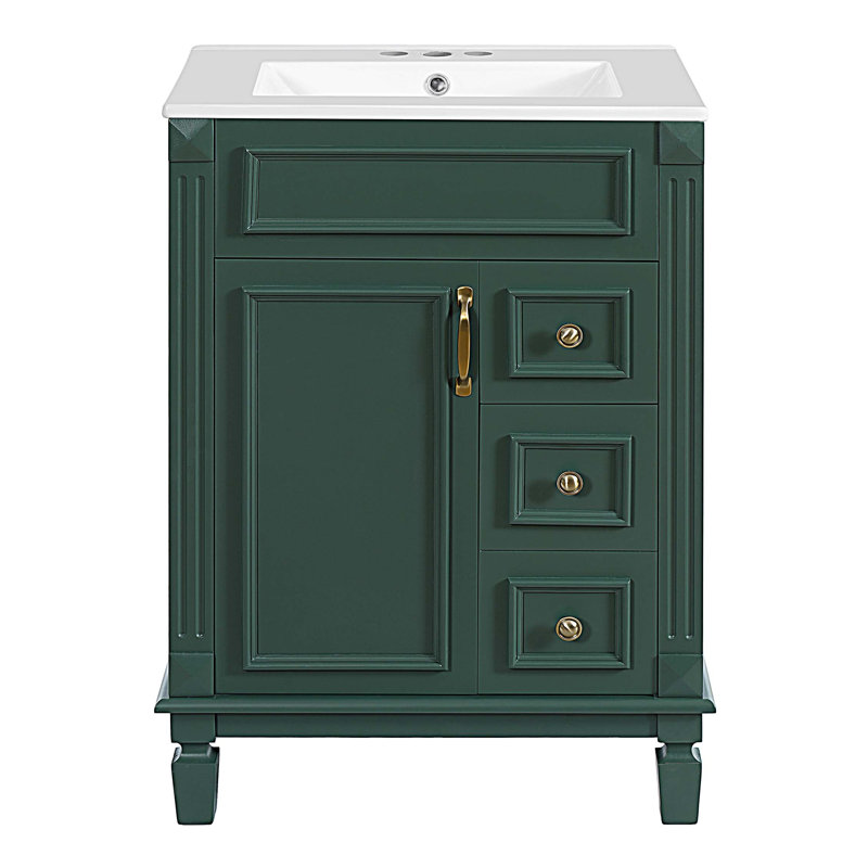 Meuble-lavabo 24 po avec lavabo en céramique 24 po et 2 tiroirs, Vert