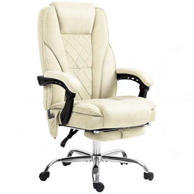 Fauteuil de massage avec repose-pieds, fauteuil de bureau de direction avec 6 points de vibration et chaleur, fauteuil d'ordinateur inclinable, fauteuil de bureau pivotant, hauteur réglable, beige