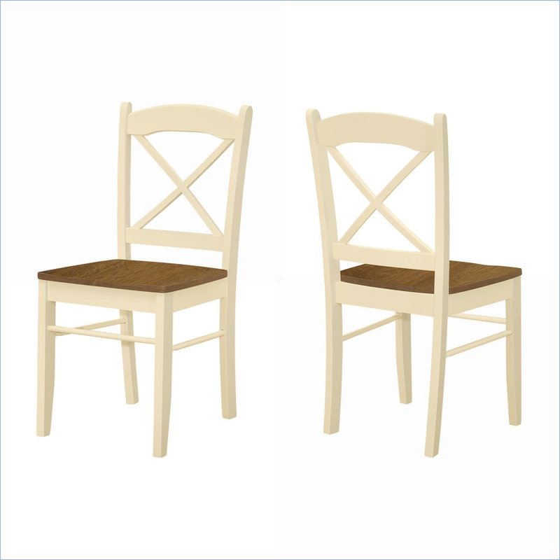 Ensemble de 2 chaises d'appoint de salle à manger transitionnelles, revêtement crème avec pieds en bois de chêne, sièges pour la cuisine de la salle à manger, adultes