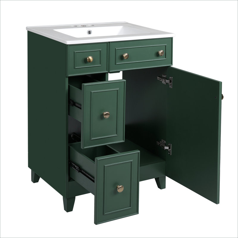 Meuble-lavabo 24 po avec comptoir en céramique, Or, Vert givré