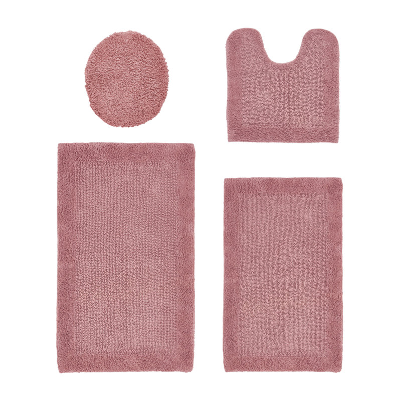 Ensemble de tapis pour salle de bain réversible 4 pièces Edge, Ensemble de 4 (18 po x 20 po | 17 po x 24 po | 21, Rose
