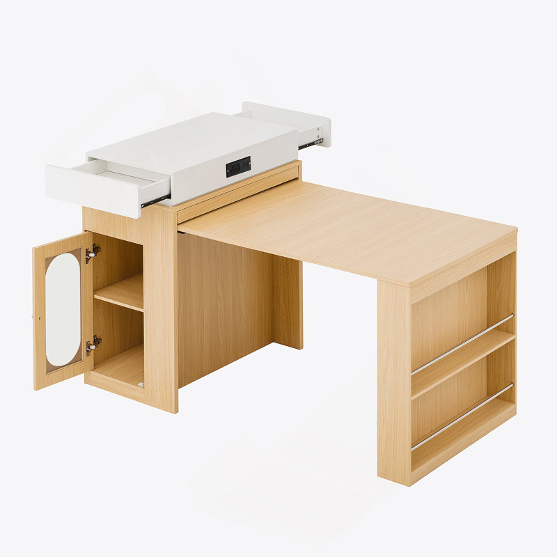 Table de salle à manger extensible avec plateau de table pliable, table de bar avec tiroirs et prise de courant, îlot de cuisine avec roues et crochets, buffet pour la cuisine et la salle à manger (naturel)