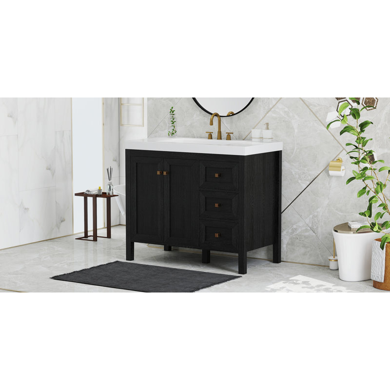 Philpott Single Bathroom Vanity with Stone Top, Black, 42"
