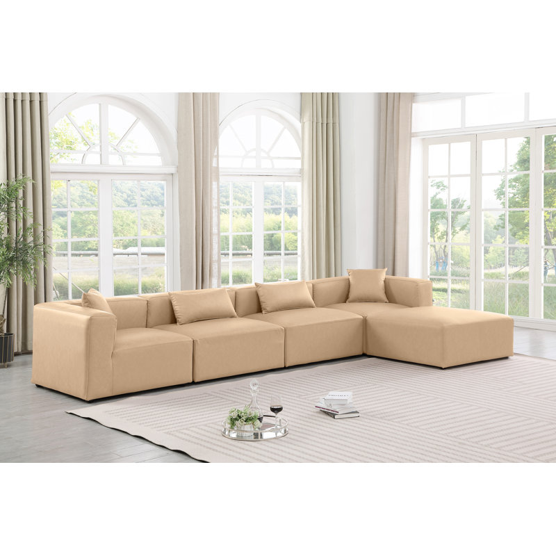 Canapé modulaire en similicuir 5 pièces, Cuir brun clair végétalien