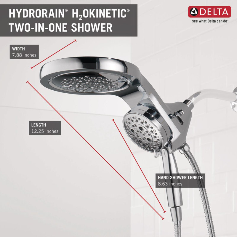 Pomme de douche double à 5 jets et douche à main avec Lumicoat Hydrocain 2,5 GPM Hydrorain, Chrome Lumicoat