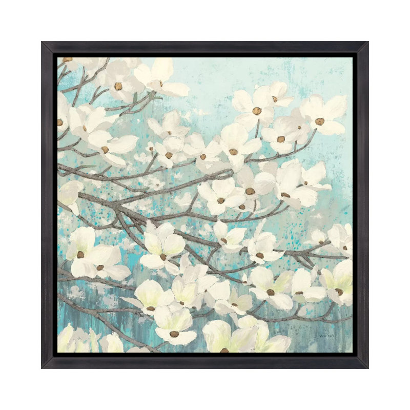 « Dogwood Blossoms II » par James Wiens, reproduction d’art, Toile avec cadre noir patiné, H 26 po x l 26 po x P 1,5 po