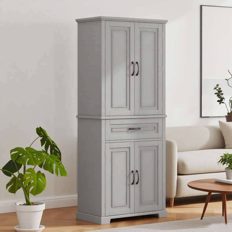 Bathroom Storage Cabinet with Doors and Drawer, Multiple Storage Space, Adjustable Shelf, Grey (Old Sku:WF308204AAE), Gray