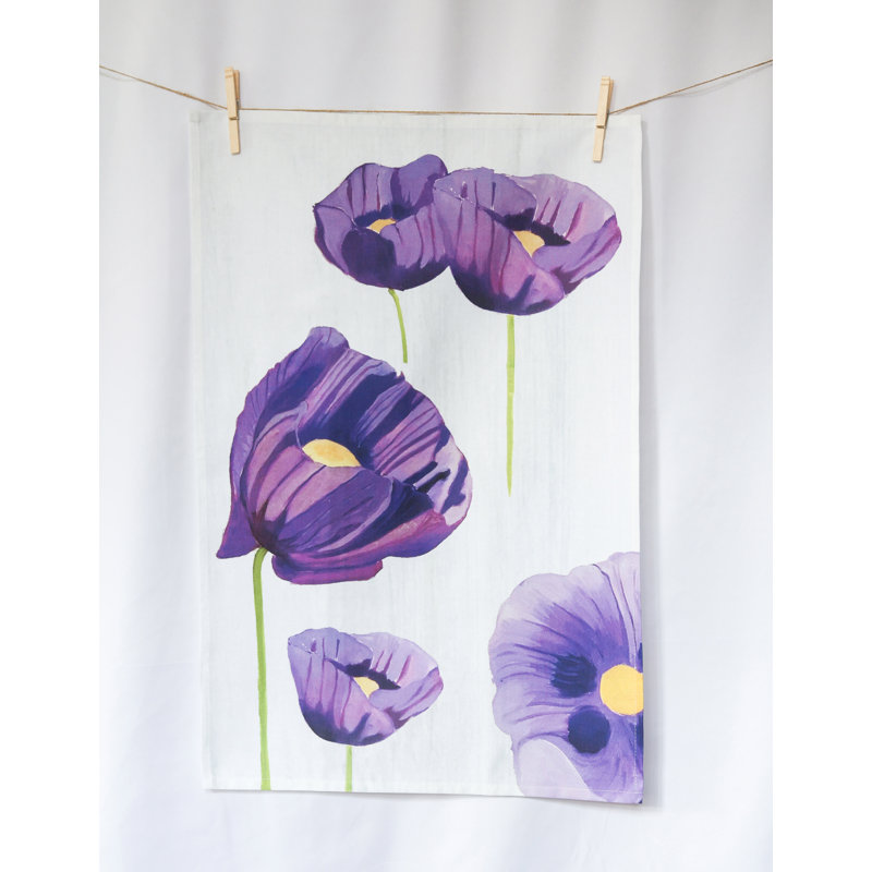Poppies Cotton Floral Waffle Tea Towel