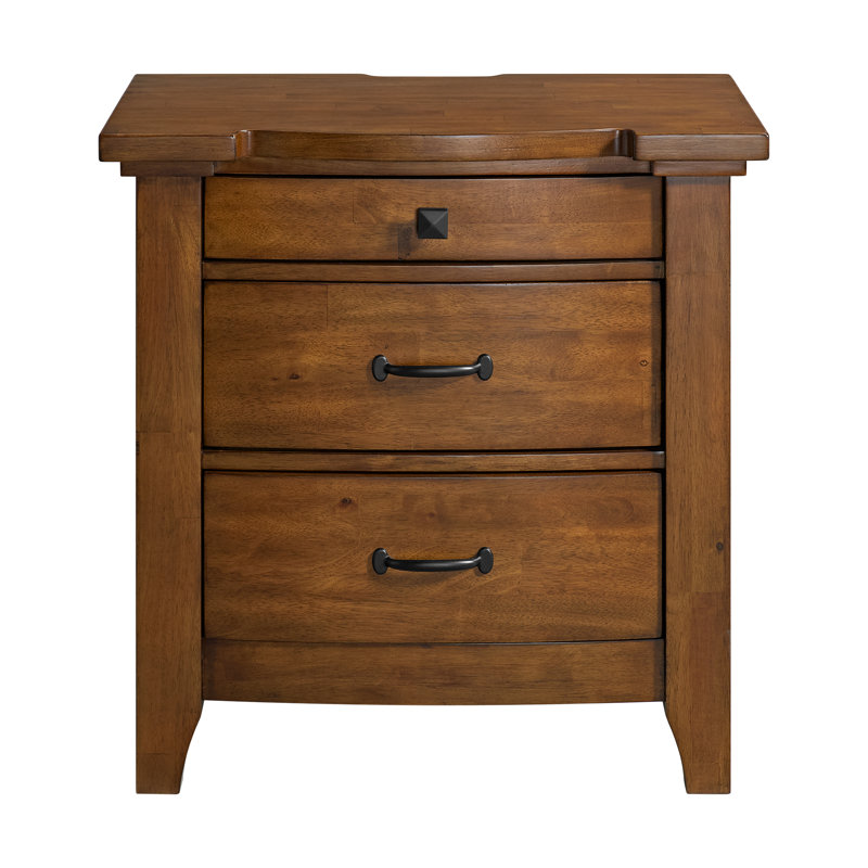 Table de chevet 3 tiroirs François avec port USB et alimentation châtaignier