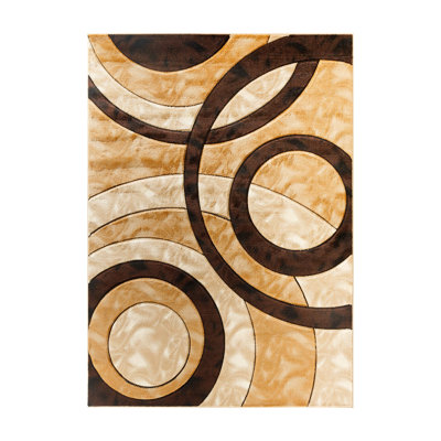 Wrought Studio™ Modern 4x6 Brown Circle Area Rug, Soft Hand-Carved Carpet for Indoor Living