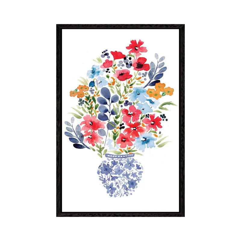 Chinoiserie Floral by Bria Nicole - Print on Canvas, 66.04 cm H x 45.72 cm W, Black Framed