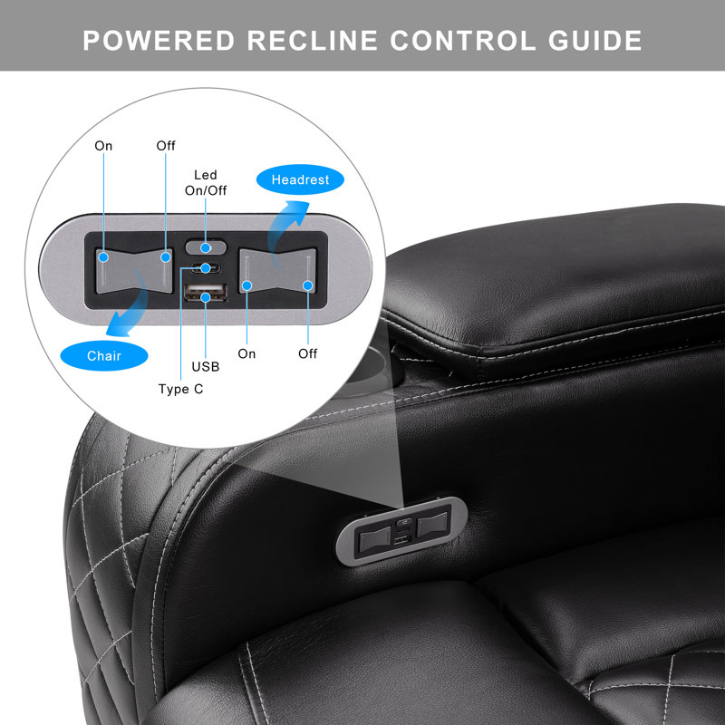 36.2" Wide Modern Upholstered Padded Arm Power Controlled Recliner Home Theatre Seating With Storage (Set of 10)