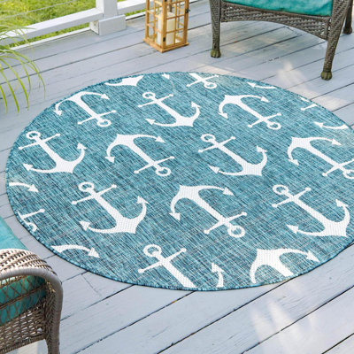 Glidden Teal/Ivory Indoor/Outdoor Rug