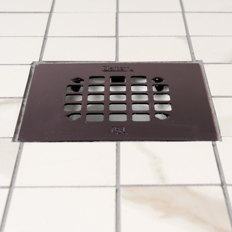 2 in. PVC Square Drain Barrel and Oil Rubbed Bronze Snap-In Strainer with Ring, Oil Rubbed Bronze