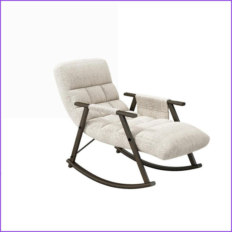 Chaise berçante, fauteuil rembourré pliant décontracté avec dossier / repose-pieds réglable, poches latérales | Tissu en peluche | Blanc