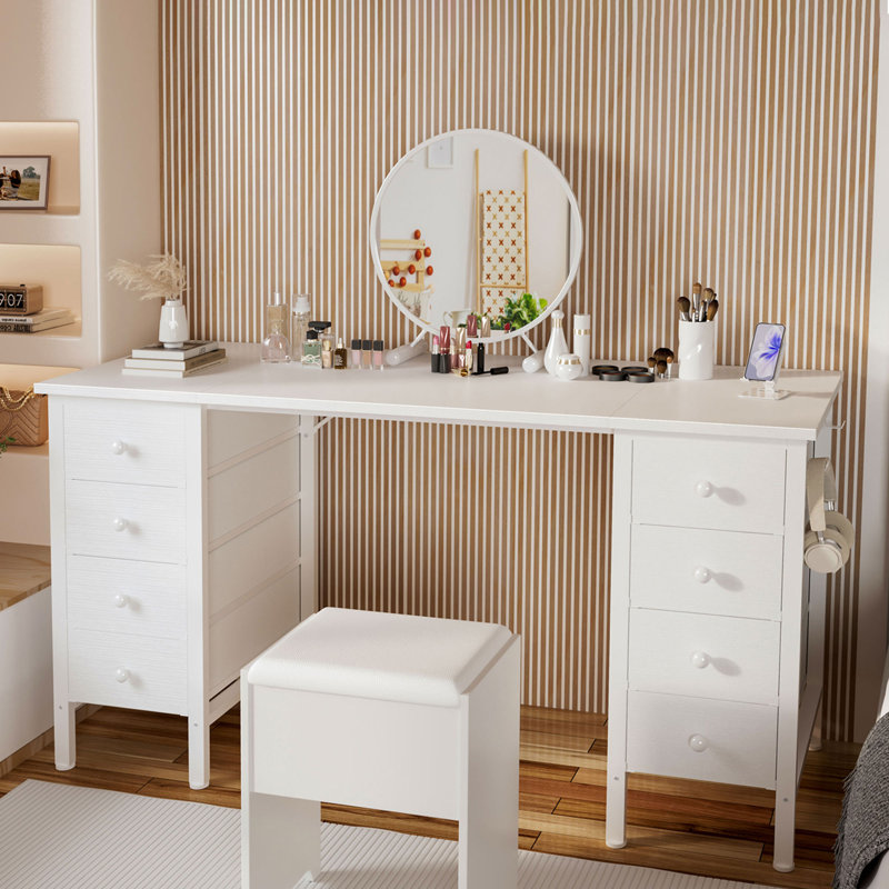 Computer Drawers Desk, Writing Desk With Drawers, White