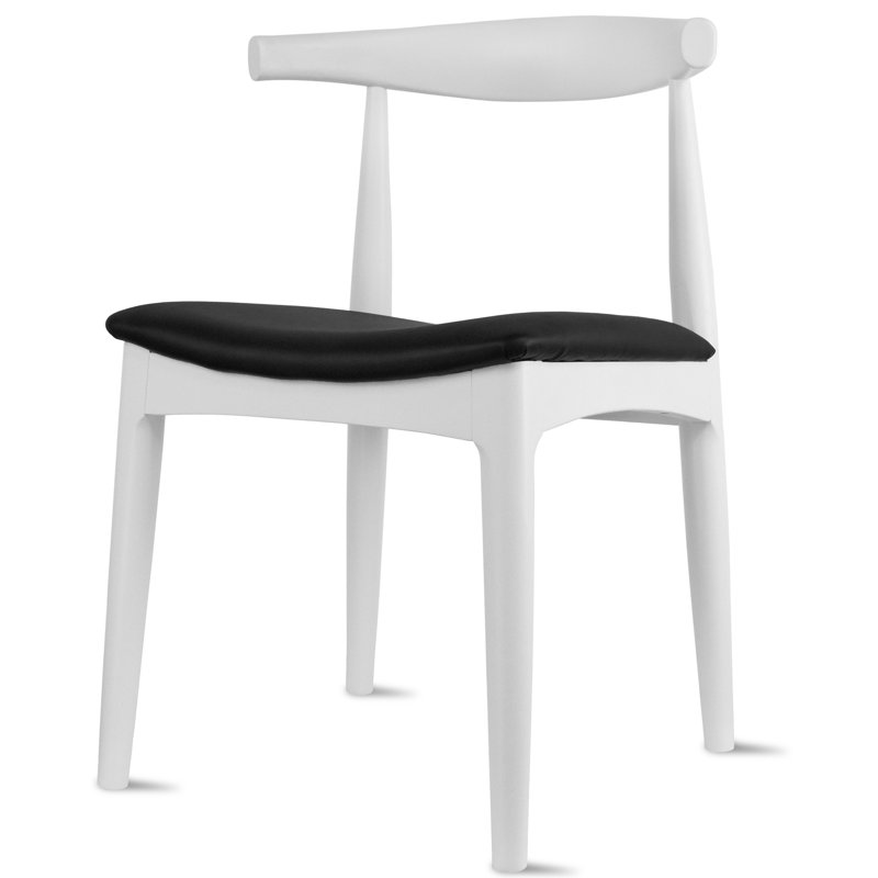 Solid Real Wood PU Leather Cushion Seat Dining Chair, White Wood, 1 Pc