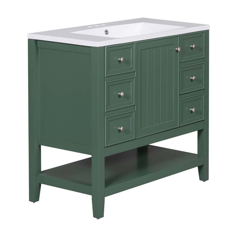Meuble-lavabo simple avec comptoir Shelise 36, Vert