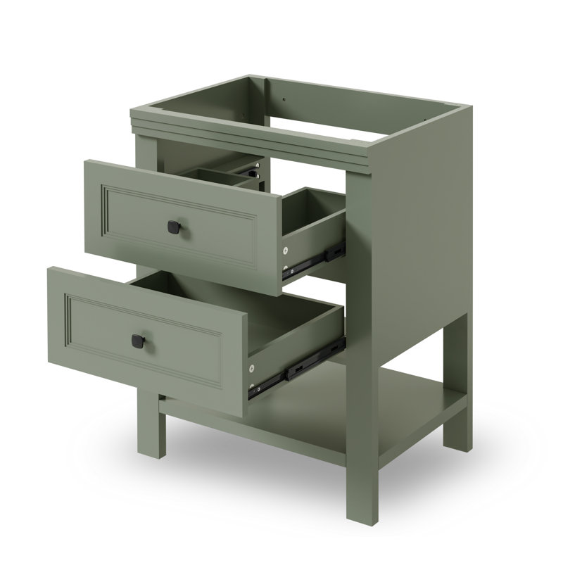 Base de meuble-lavabo simple 24 po seulement, 2 tiroirs lisses, lavabo non inclus, Vert rétro