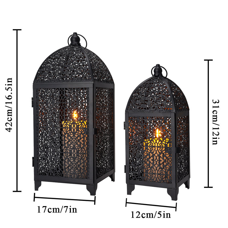 16.5'' H Metal Lantern, Black