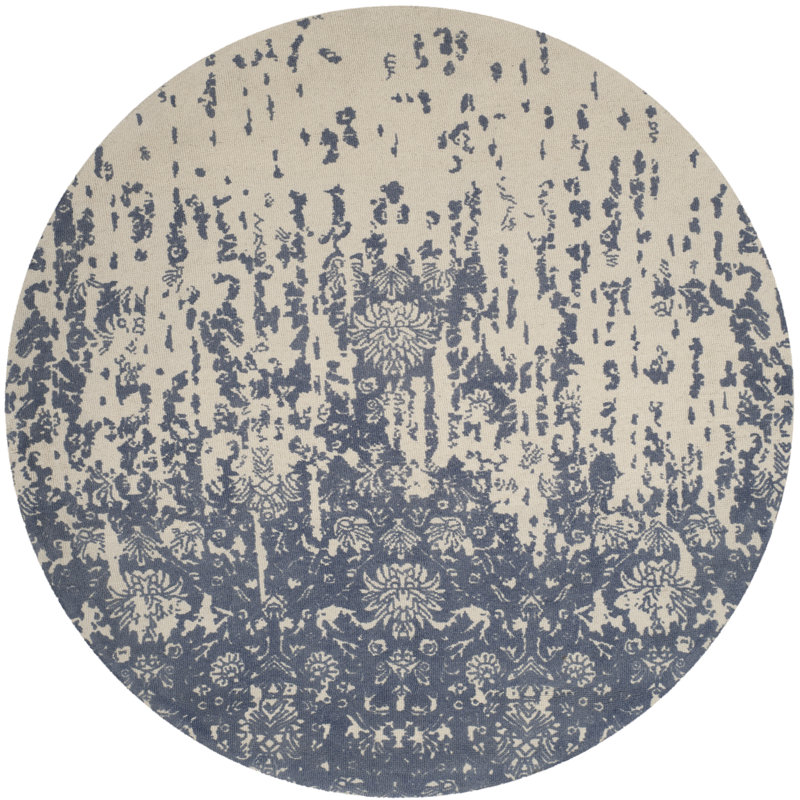 Ellicottville Floral Handmade Tufted Wool Ivory/Blue Area Rug, Round 6'