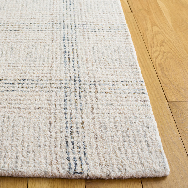 Tapis ivoire / gris en laine / coton touffeté à la main Corinna, Rectangle 5 pi x 8 pi