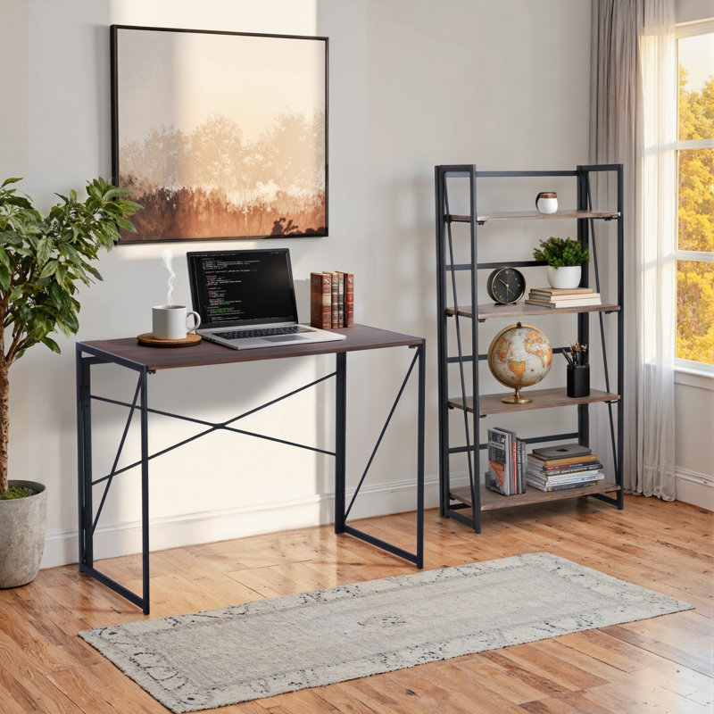 Bureau d'ordinateur pliable en bois avec cadre en métal H 28,3 po x l 40,9 po, H 28,3 po x l 40,9 po x P 19,7 po, Noyer
