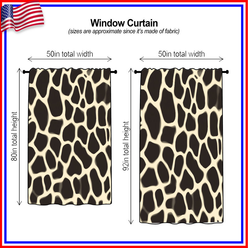 Rideaux à motif de peau de girafe, voilages et voilages à motif animal - 1 panneau, 50 po x 80 po - 1 panneau, Transparent