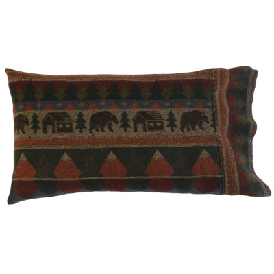 Wooded River Cabin Bear Sham, King 20x40, Decorative Pillow Cover for Rustic Log Cabin Bedding
