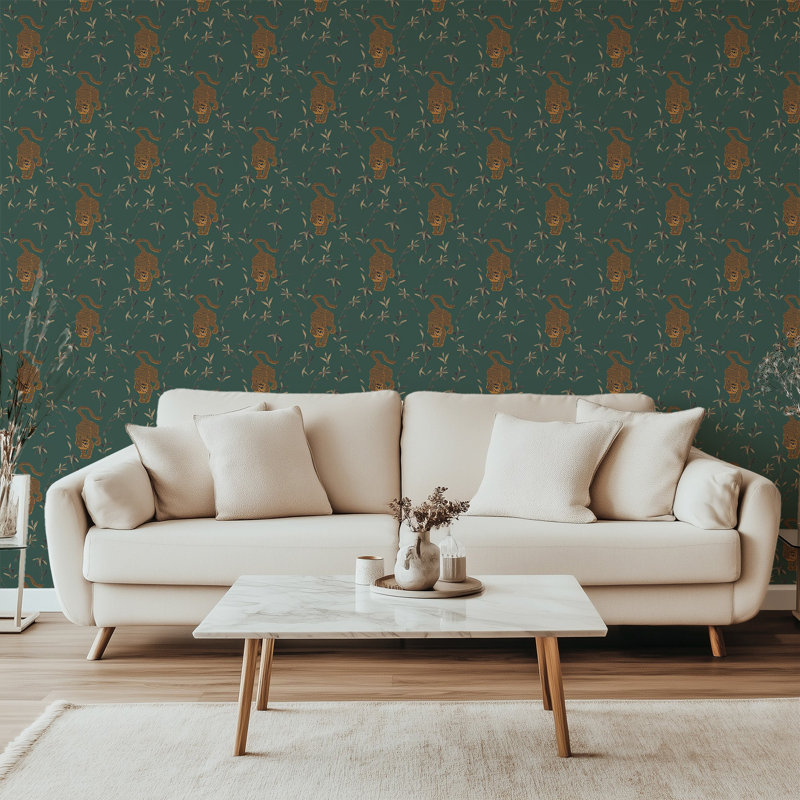 Stalking Tiger - Spruce Green Wallpaper, Paper, Non-Pasted, Green
