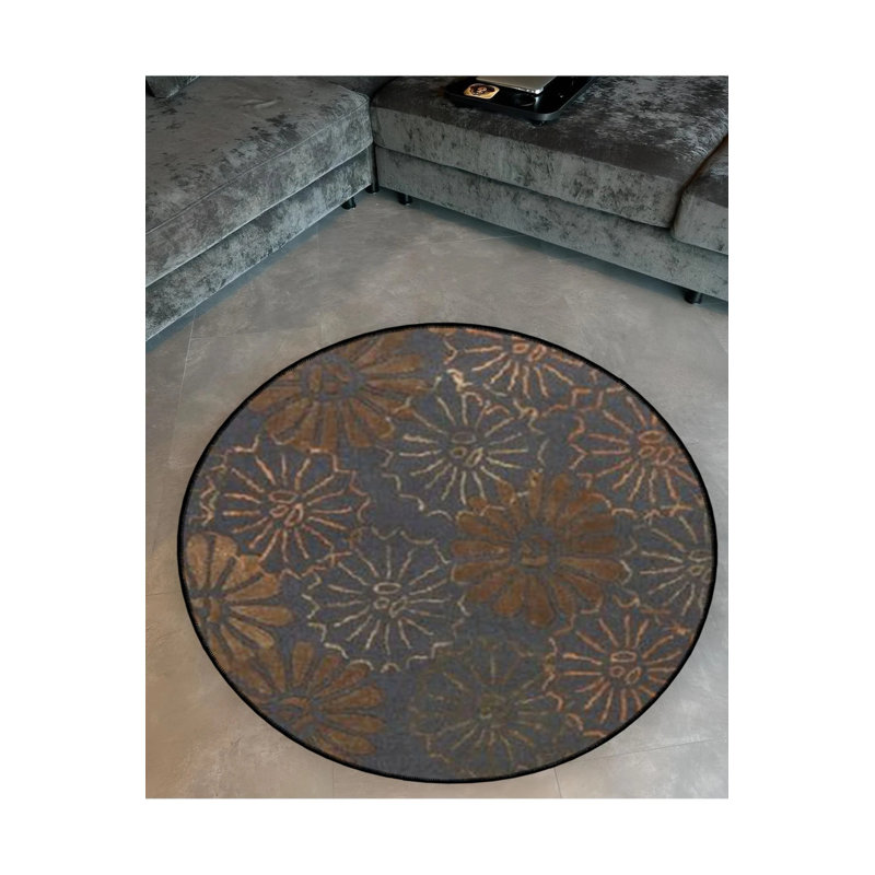 Tapis décoratif moderne gris et gris, Rond 5 pi