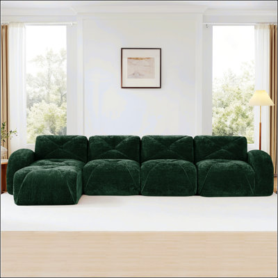U-Shaped Boneless Sofa With Tufted Design, High Density Sponge, Anti-Slip, No Assembly, Free Combination, Movable Ottomans For Living Rooms And Home Theaters