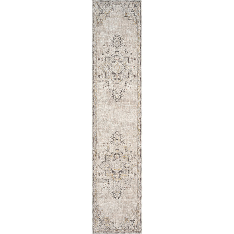 Reuland 2'2" x 10' Ivory Charcoal Vintage Indoor Rug, Runner 2'2" x 10'