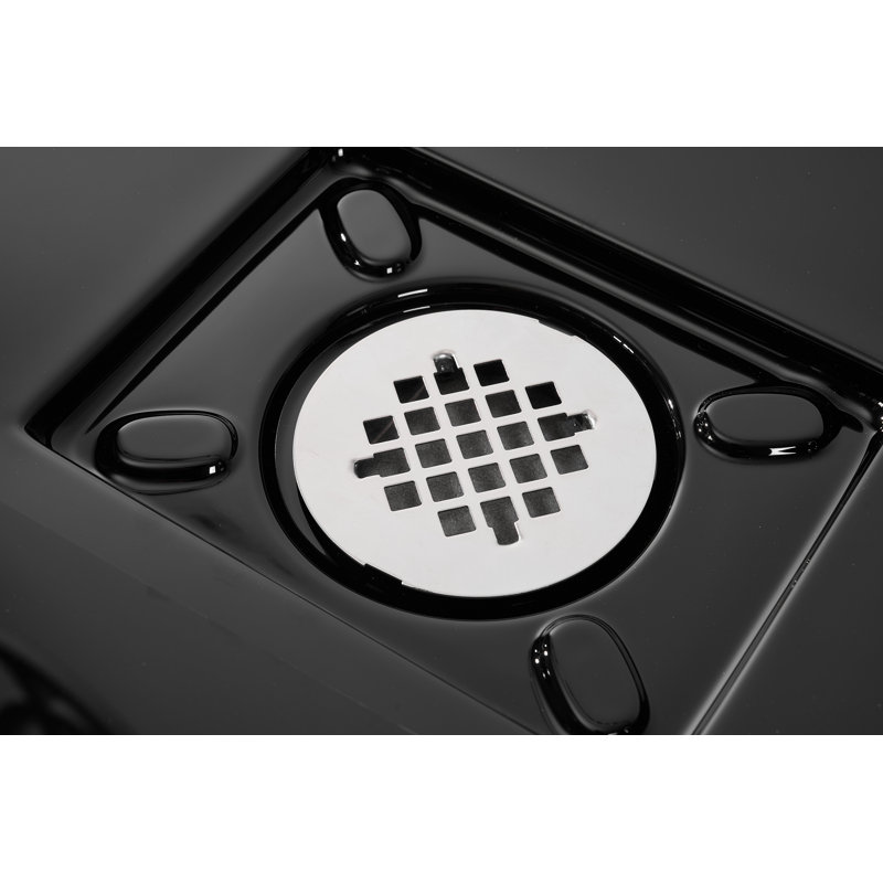Base de douche 42 po x 34 po en acrylique noir brillant avec drain central, drain inclus, Noir lustré