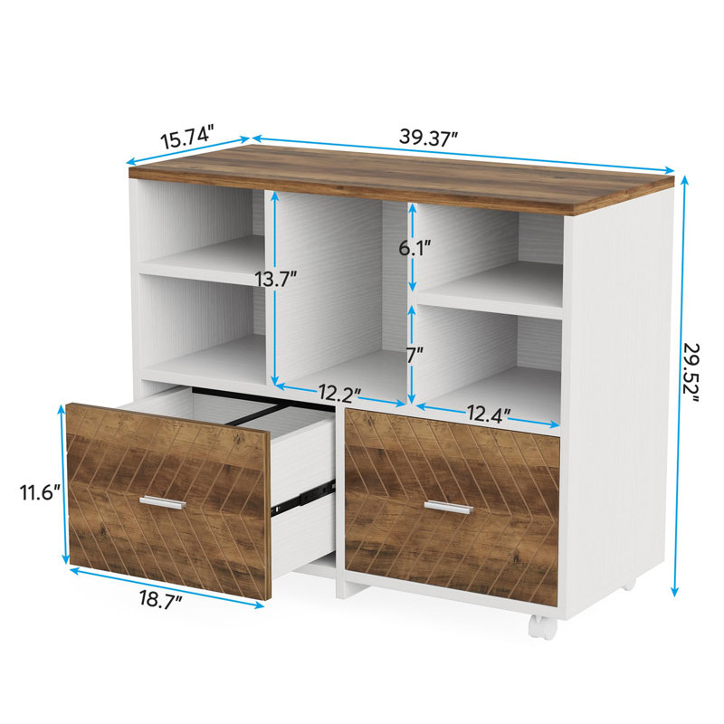 2-Drawer Wood File Cabinet, Oak Karo/White
