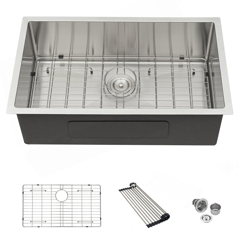 Undermount Stainless Steel Kitchen Sink With Deep Single Bowl, Fast Drainage, And Noise-Reducing Technology, Brushed Nickel
