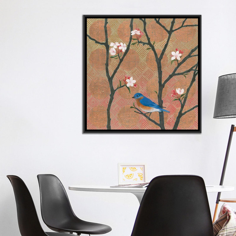 « cerise fleurs i », impression sur toile tendue, H 37 po x l 37 po x P 1,5 po, Toile avec cadre noir, Pas de tapis