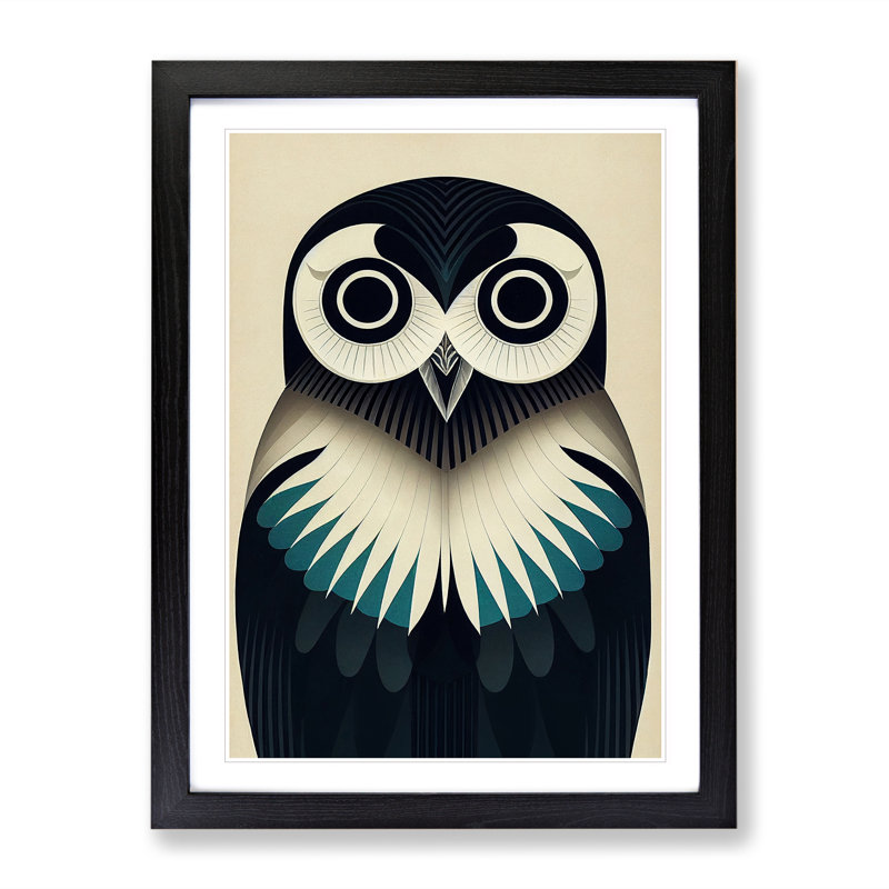 Unique Owl No.6 - Print, 48cm H x 36cm W, White, Black Picture Frame